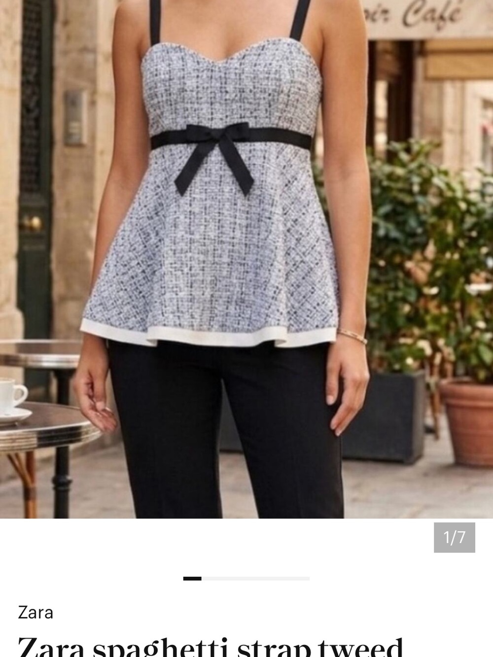 Zara Black and White Tweed Peplum Camisole